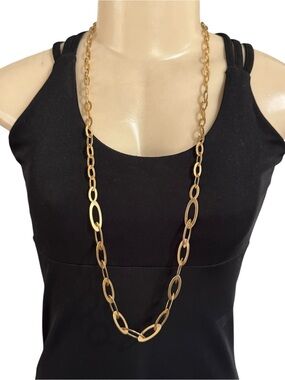Gold Oval Link Chain Long Opera Necklace - Women Jewelry